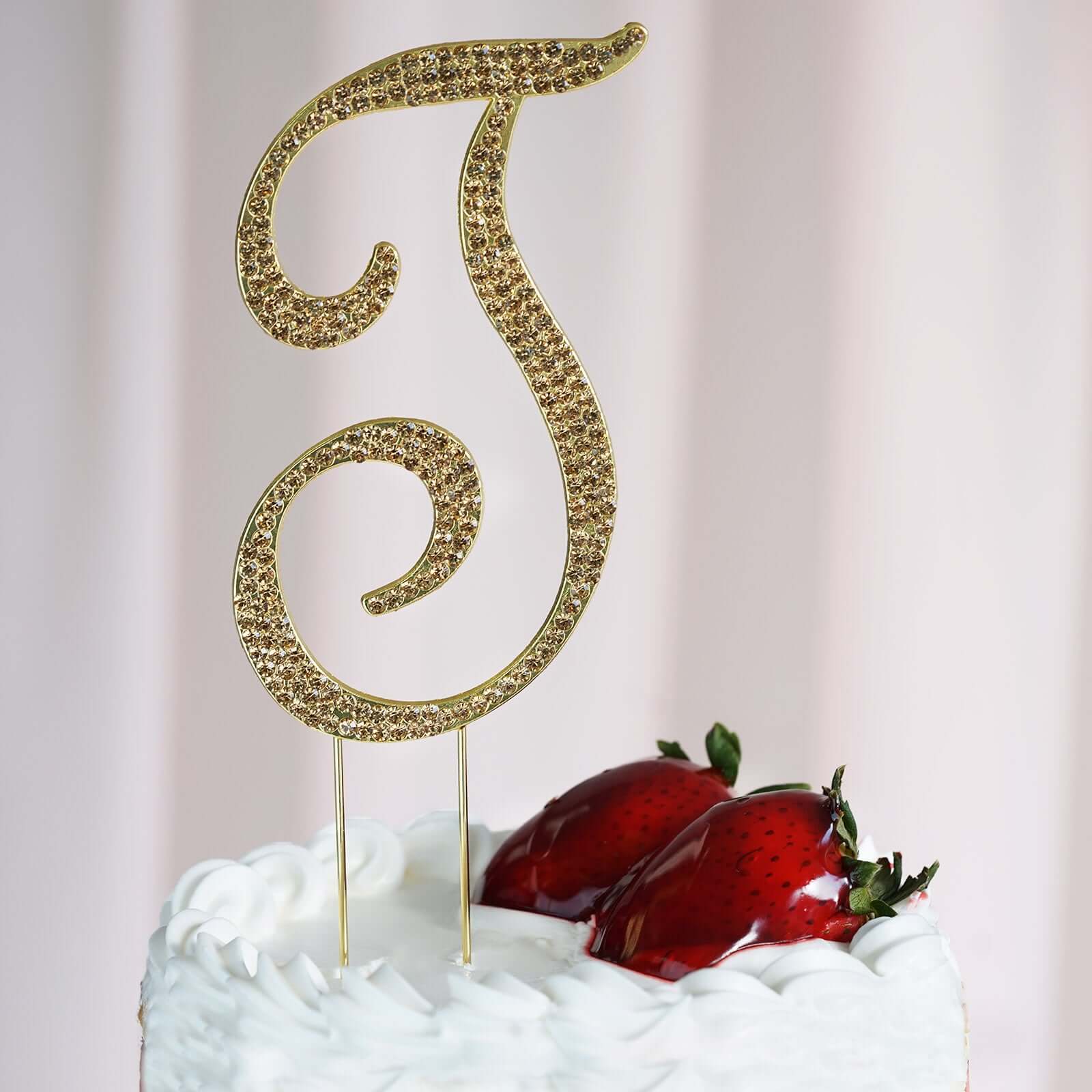 Gold Rhinestone Monogram Letter and Number Cake Toppers 4.5