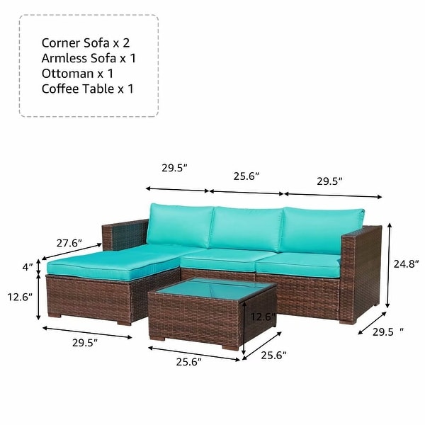 5piece Outdoor Wicker Sectional Sofa Set with Cushions