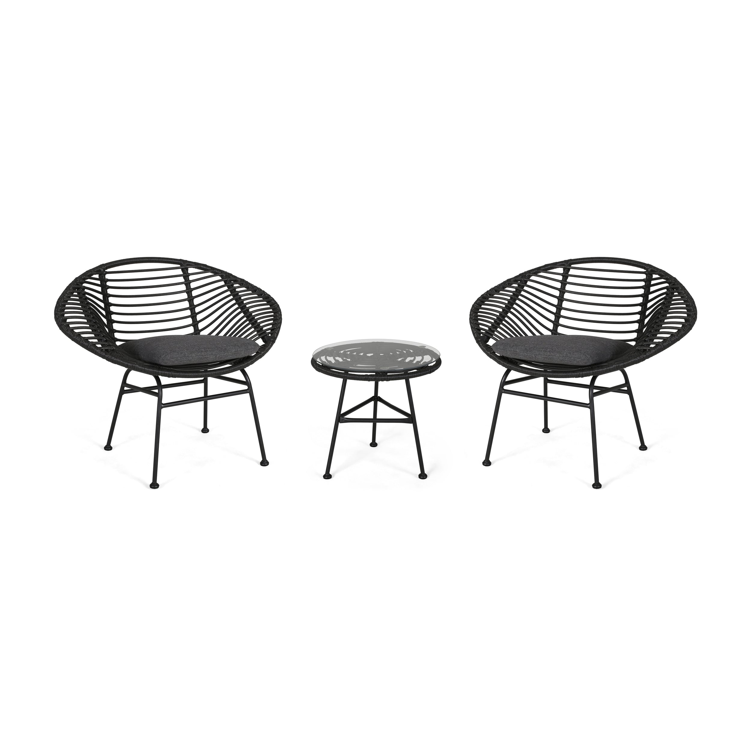 Isabel Outdoor Faux Wicker 2 Seater Chat Set with Tempered Glass Table