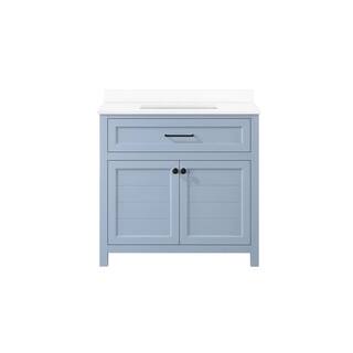 Home Decorators Collection Hanna 36 in. W x 19 in. D x 34.50 in. H Freestanding Bath Vanity in Spruce Blue with White Engineered Stone Top Hanna 36SB