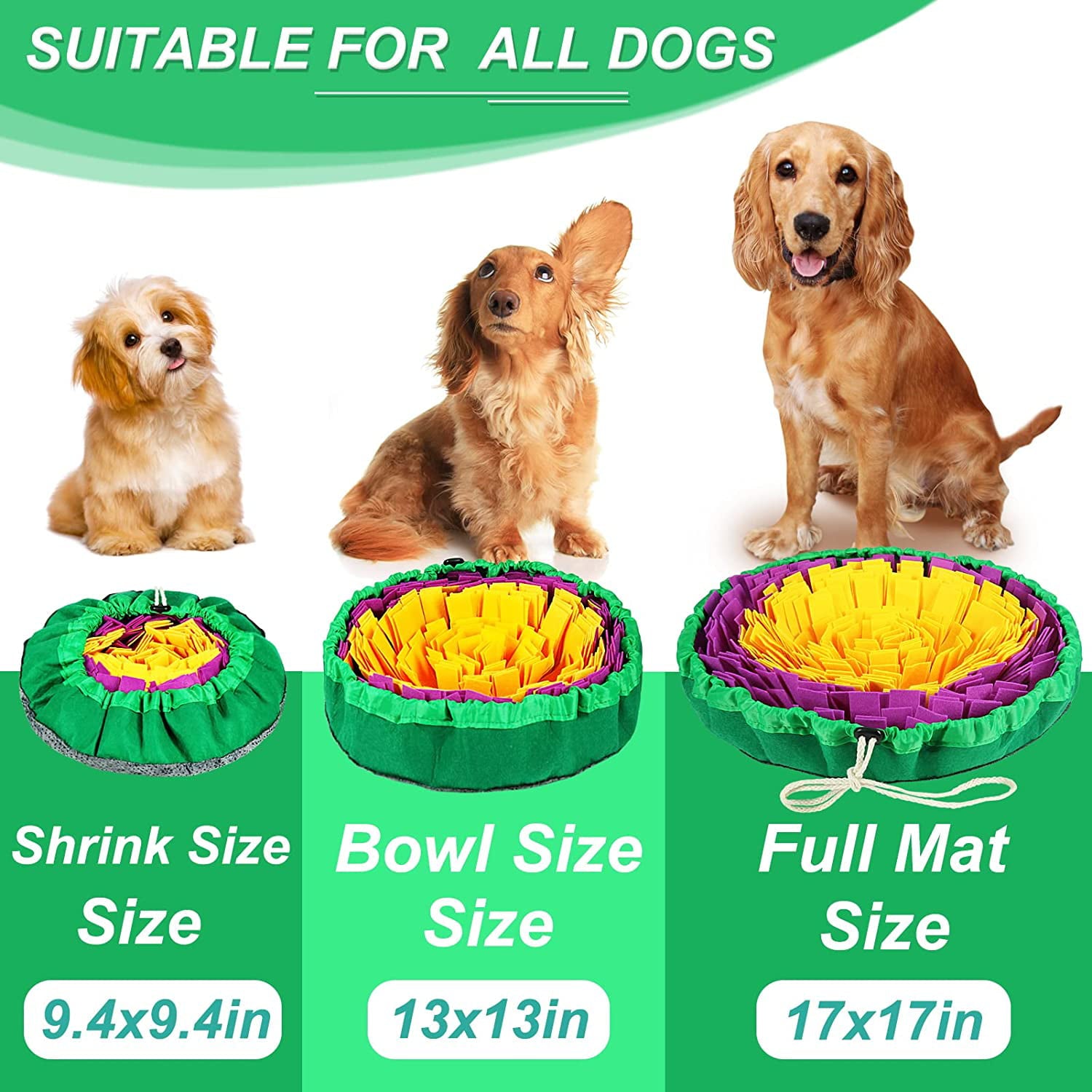 Adjustable Snuffle Mat for Dogs， Washable Dog Feeding Mat， Foldable Pet Foraging Mat for Smell Training and Slow Eating， Stress Relief Interactive Dog Mat for Feeding， Best Dog Snuffle Mat