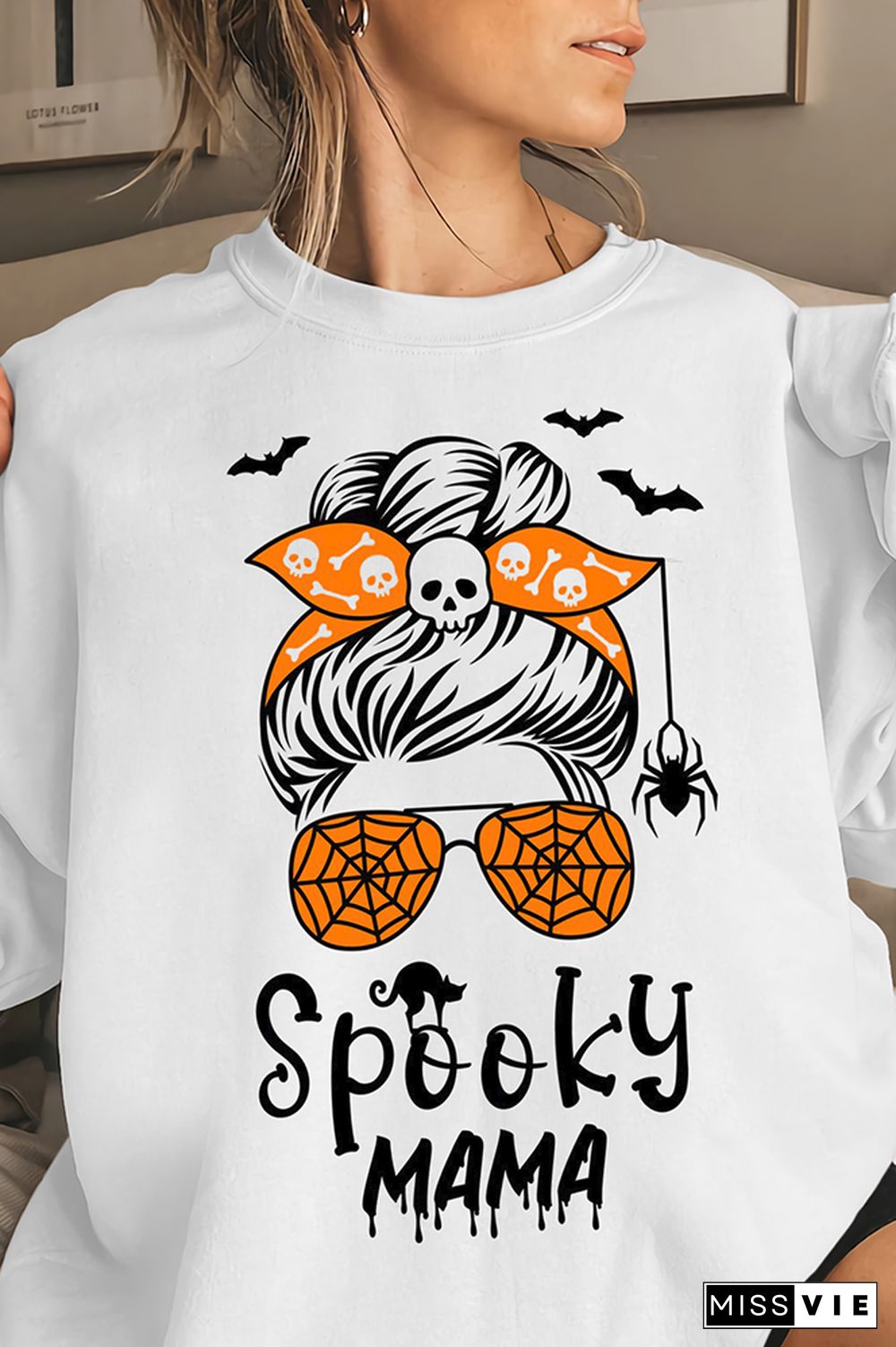 Halloween Spooky Mama Print O-neck Long Sleeve Sweatshirts Women Wholesale