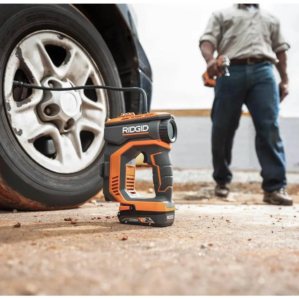RIDGID 18V Cordless Portable Inflator Kit with 2.0 Ah Battery and Charger R87044KN