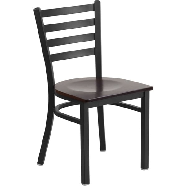 Offex Black Ladder Back Metal Restaurant Chair with Walnut Wood Seat [OFX-368651-FF] - N/A