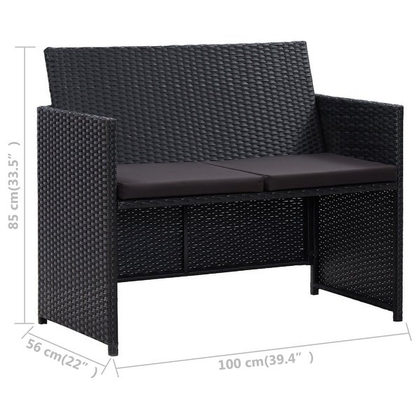 4 Piece Patio Lounge Set with Cushions Poly Rattan Black - Overstock - 36363771