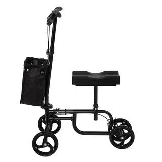 Tatayosi Black Folding Knee Scooter Steerable Leg Walker in Iron with Bag and Dual Braking System J-H-W104146405