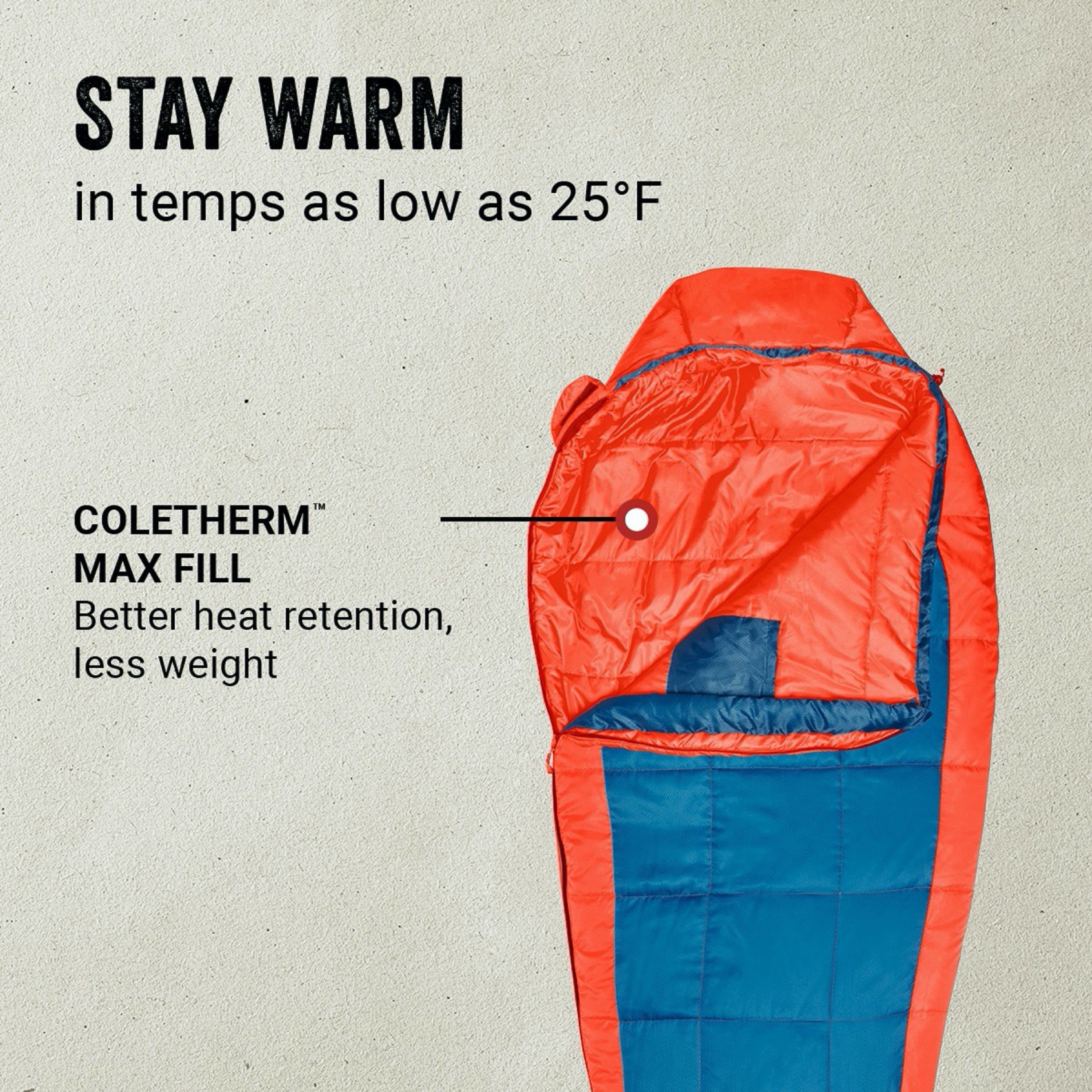 Coleman Kompact 25 Degree F Mummy Sleeping Bag, Tiger Lily