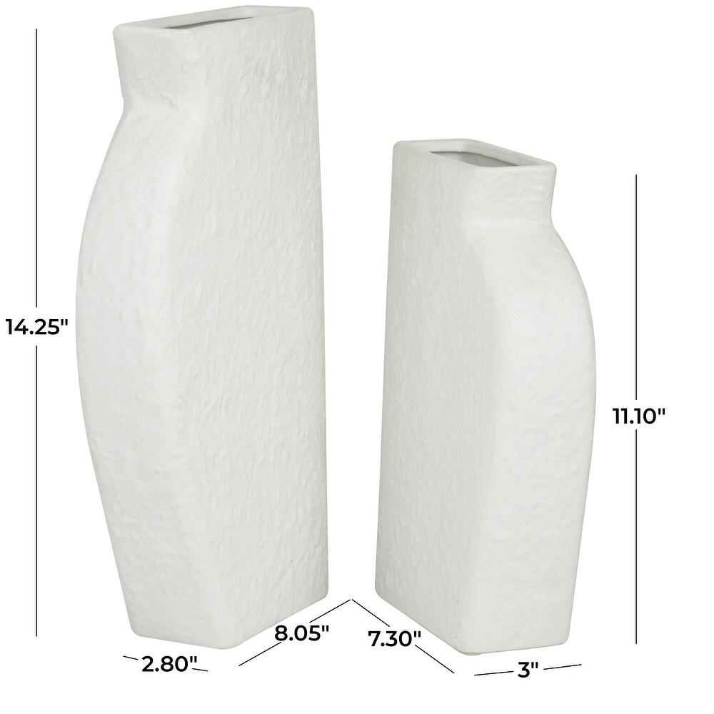 CosmoLiving by Cosmopolitan White Ceramic Textured Vase (Set of 2)   3.00W x 7.30L x 11.10H