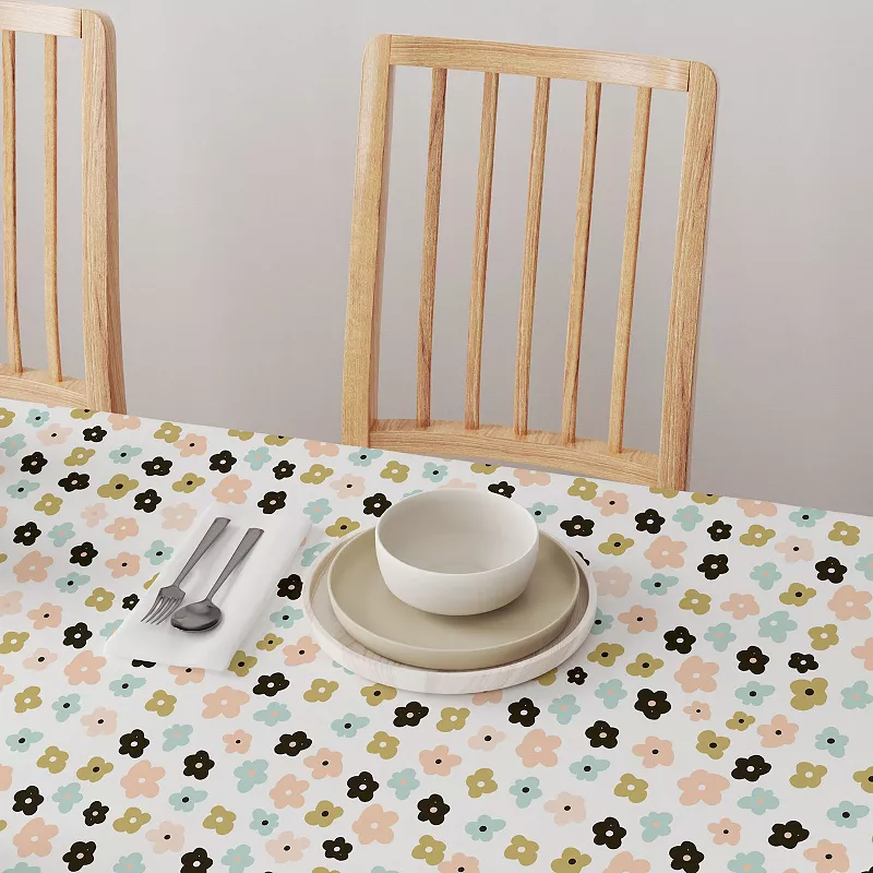 Round Tablecloth， 100% Polyester， 90 Round， Cartoon Flowers