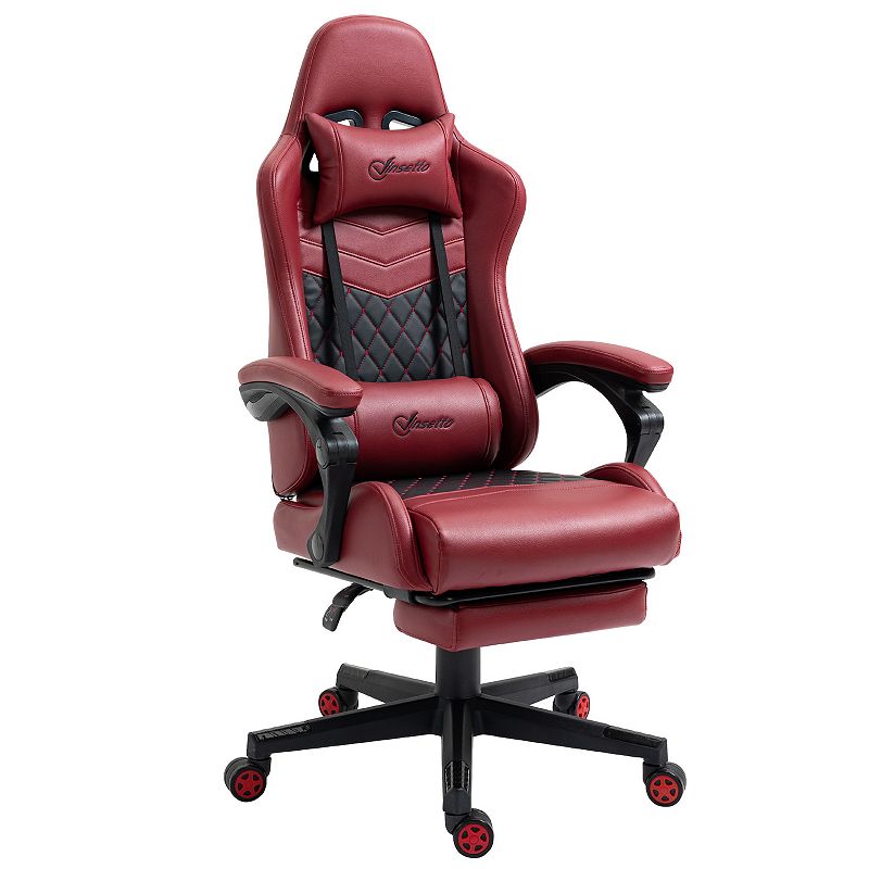 Vinsetto Racing Gaming Chair Diamond PU Leather Office Gamer Chair High Back Swivel Recliner with Footrest Lumbar Support Adjustable Height Red