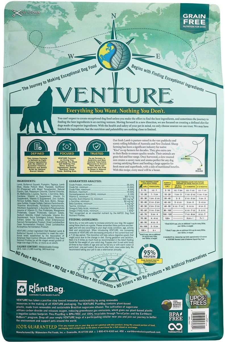 Earthborn Holistic Venture Roasted Lamb and Butternut Squash Limited Ingredient Diet Grain-Free Dry Dog Food