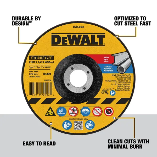 DEWALT 4-1/2x.045x7/8 T27 Metal Cut-Off Wheel