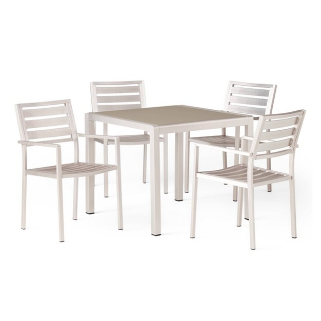 Cape Coral 5pc Aluminum amp Tempered Glass Dining Set Silver Christopher Knight Home