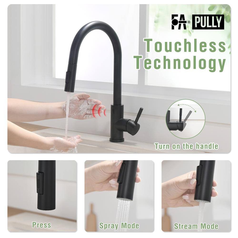 Fapully Single-Handle Pull-Down Sprayer Kitchen Faucet with Touchless Sensor in Matte Black FA-IS1017B