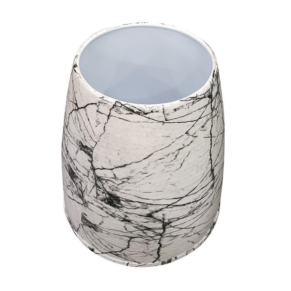 16 Inch Round Accent Side Table， Aluminum Sheet， Faux Marble， Enamel Coating， White