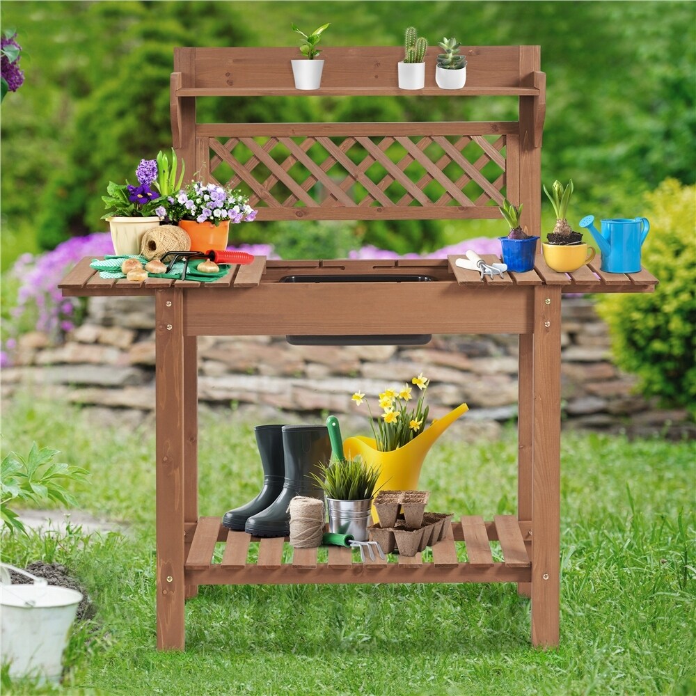 Yaheetech Garden Potting Bench Planting Table with Sliding Tabletop