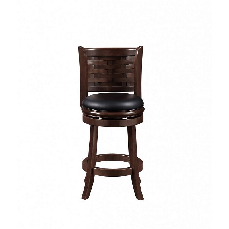 Kim 24 Inch Counter Stool， Solid Wood， Bonded Leather， Espresso， Black