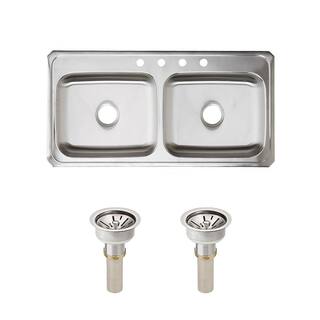 Elkay Celebrity Drop-In Stainless Steel 43 in. 4-Hole Double Bowl Kitchen Sink with Drain VBTHD53