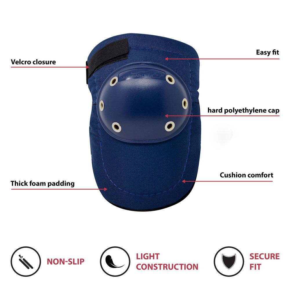 Safe Handler Knee Pads - Tough Cap Thick Foam Padding Adjustable Elastic Straps (Blue) BLSH-ES-PE-KP