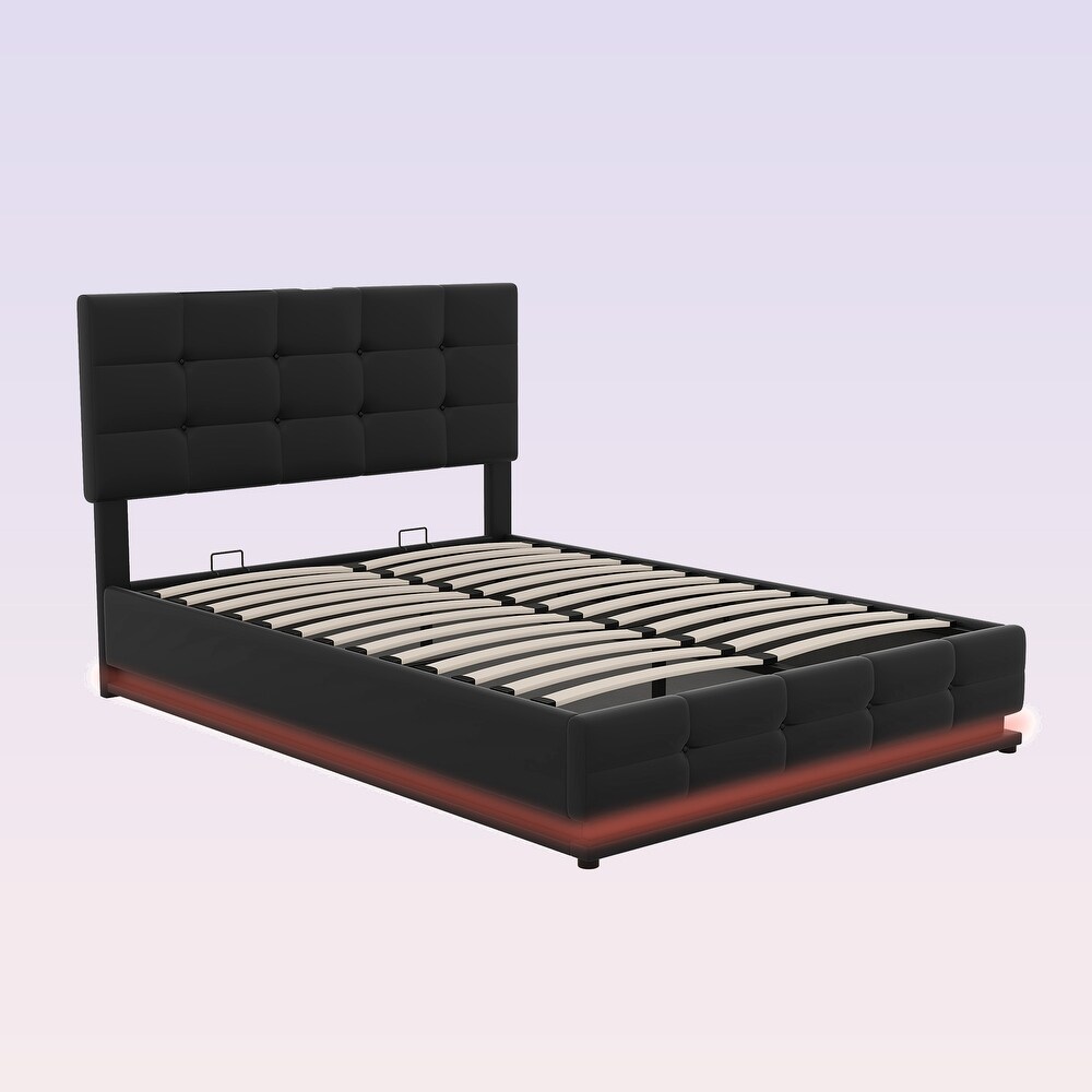 Modern Upholstered Storage Bed with LED Lights and USB charger