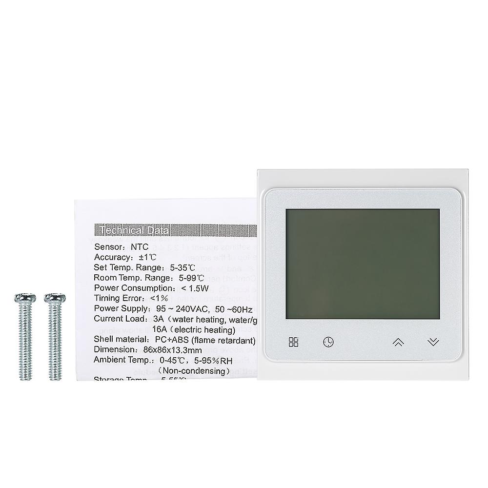 White 5a Water Heating Thermostat With Touchscreen Lcd Display Weekly Programmable Energy Saving Temperature Controller