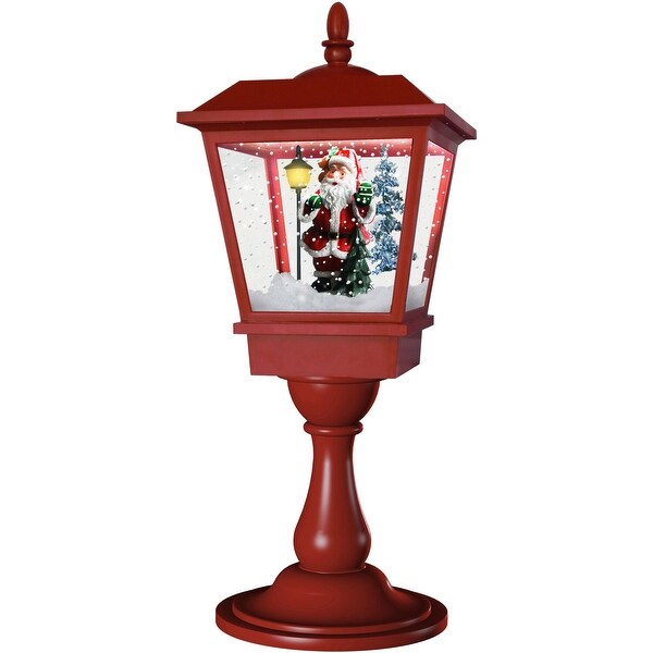 Christmas Time 25In. Tabletop Musical Snowy Lantern with Santa Scene，Cascading Snow，and Christmas Carols，Red