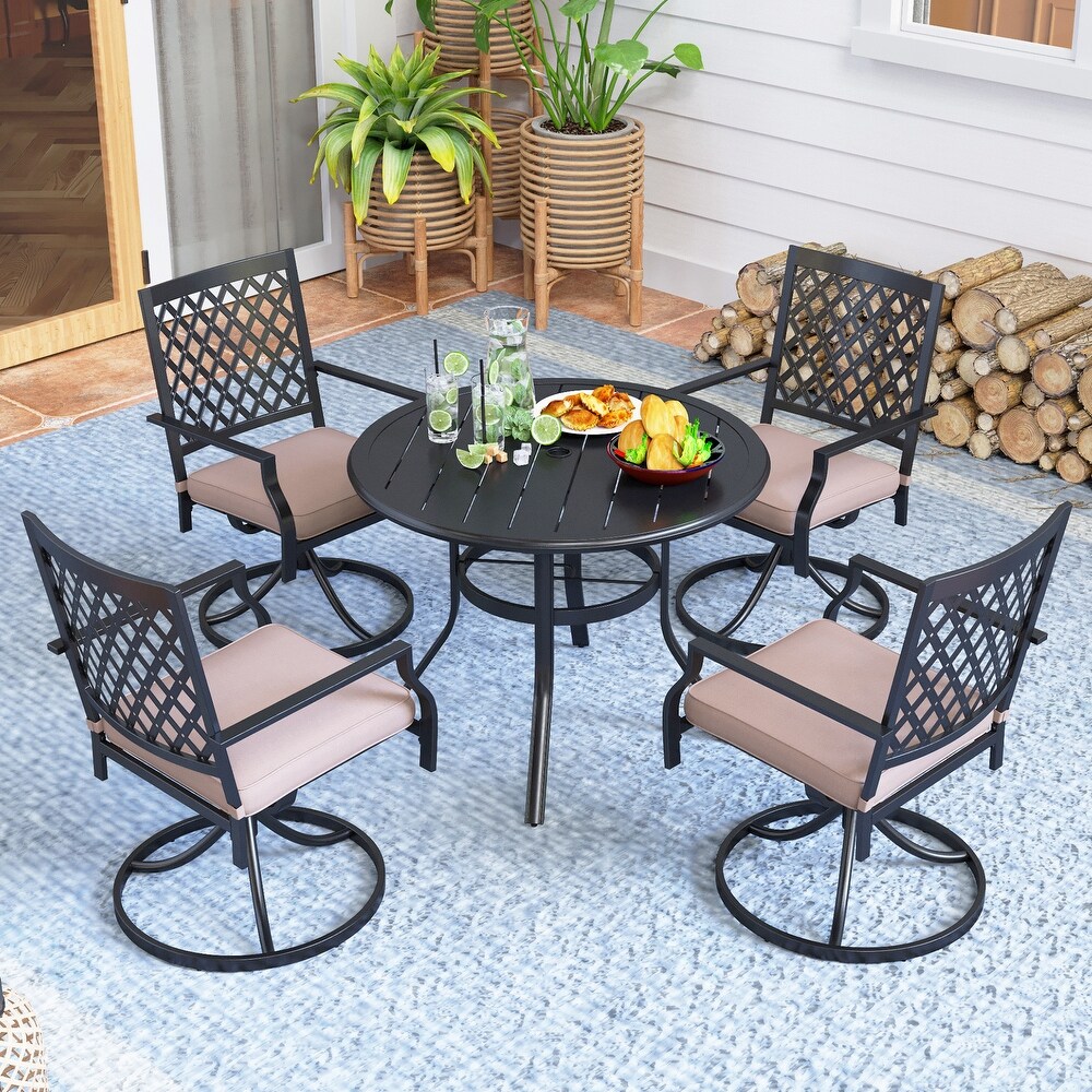 MFSTUDIO 5 Piece Outdoor Patio Dining Set  4 Swivel Armrest Chairs with Cushions and 37.8\