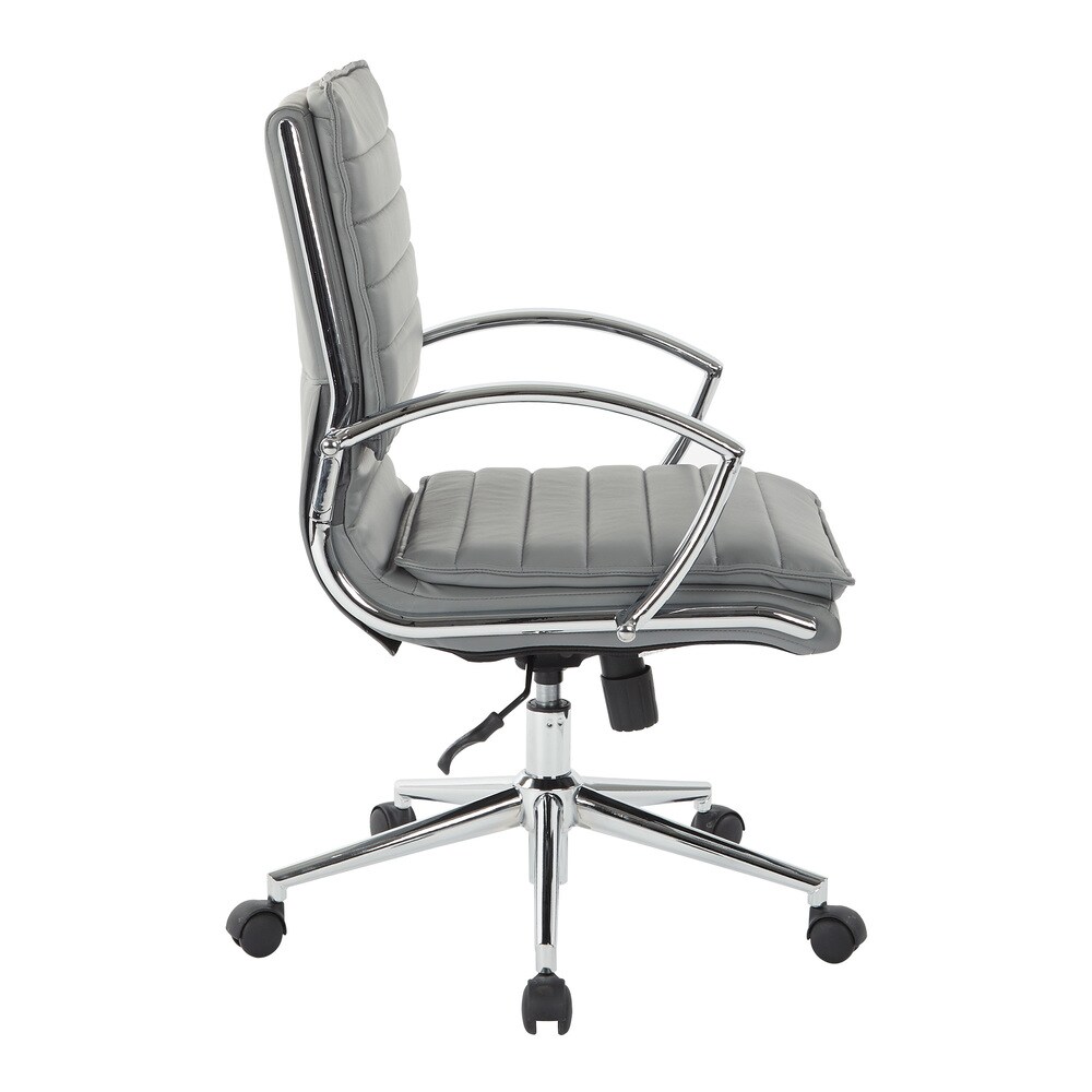 Faux Leather Chair/ Chrome Base Mid back Professional Managers Chair w/ Removable Sleeves