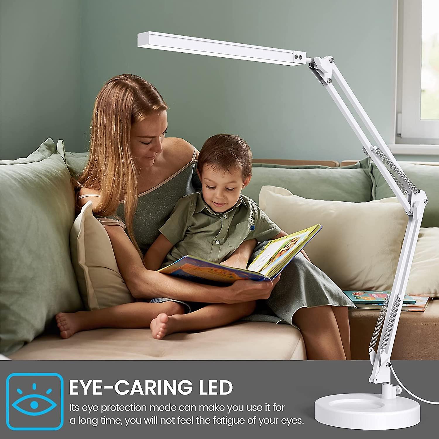 Led Desk Lamp With Clamp And Round Base，eye Caring Table Lamp With Swing Arm，3 Color Modes 10 Brightness Levels，memory Function Bedside Lamp，white Des