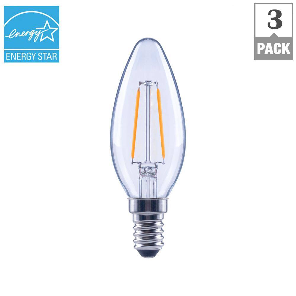 EcoSmart 25-Watt Equivalent B11 Dimmable E12 Candelabra ENERGY STAR Clear Glass Vintage LED Light Bulb Soft White (3-Pack) FG-04064