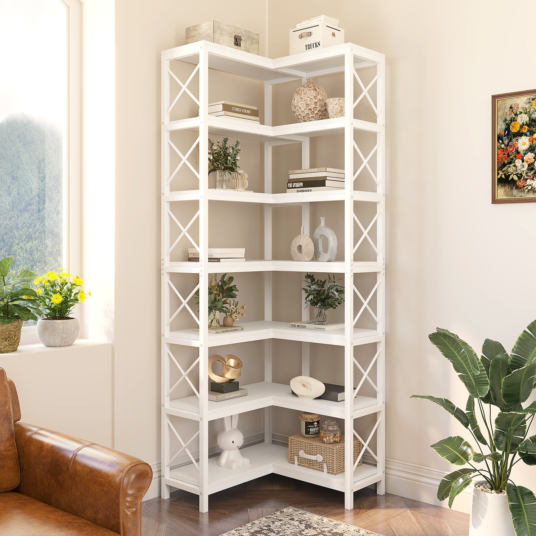 7-Tier Corner Bookshelf Corner Bookcase Storage Display Rack