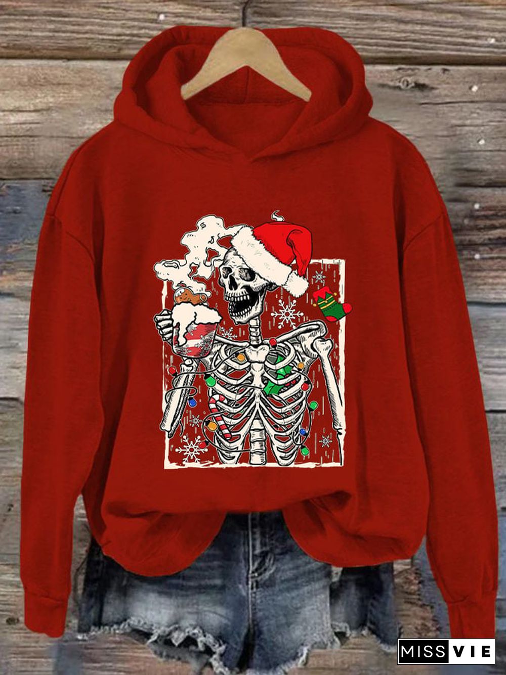 Women's Christmas Skull Print Hoodie