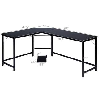 Costway L-Shaped 66 in. Black Computer Desk Corner Workstation Study Gaming Table Home Office HW61782BK