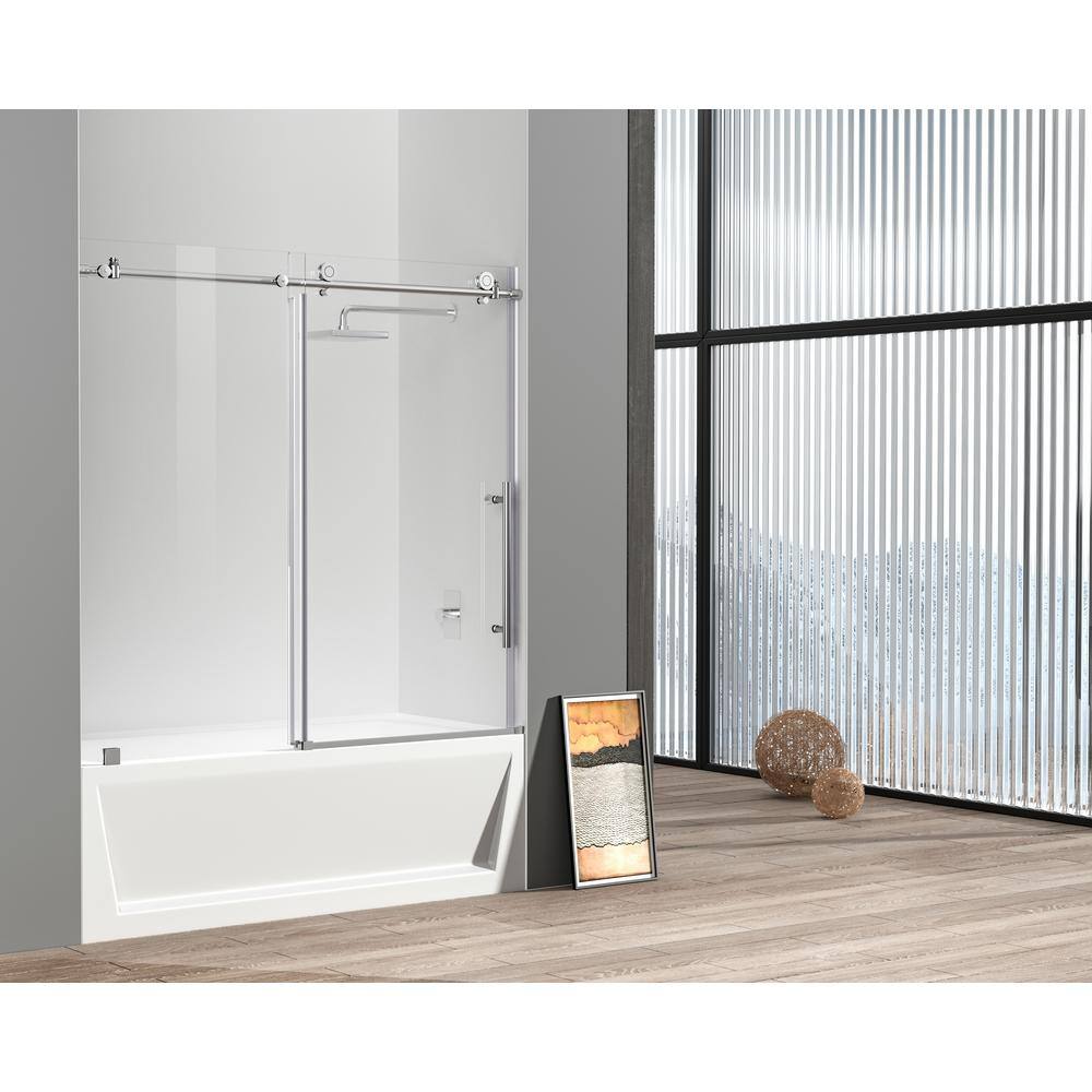 Simply Living 60 in. W x 60 in. H Frameless Sliding Tub Door in Polished Chrome with Clear Glass TBDR1113030CH