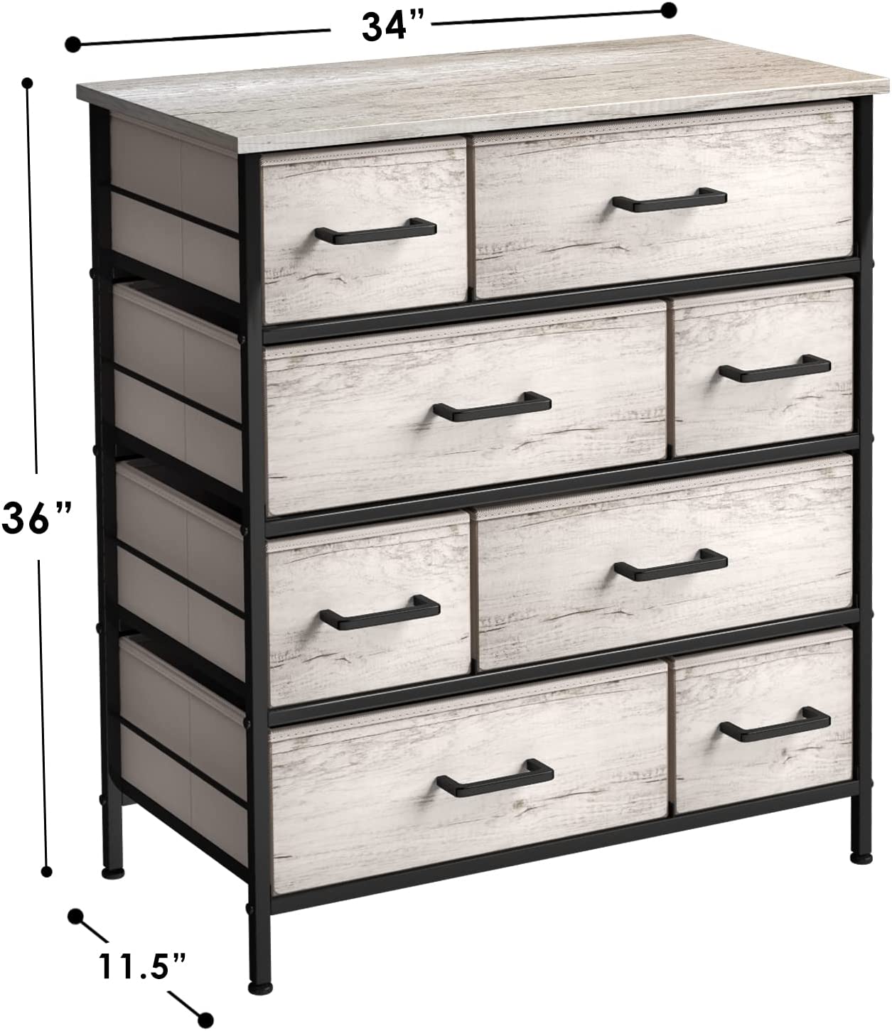 Sorbus 8 Drawer Fabric Dresser for Bedroom - Steel Frame, Wood Top, & Faux Wood Fabric - Tall Storage Chest for Clothes - Portable Stand Up Wardrobe