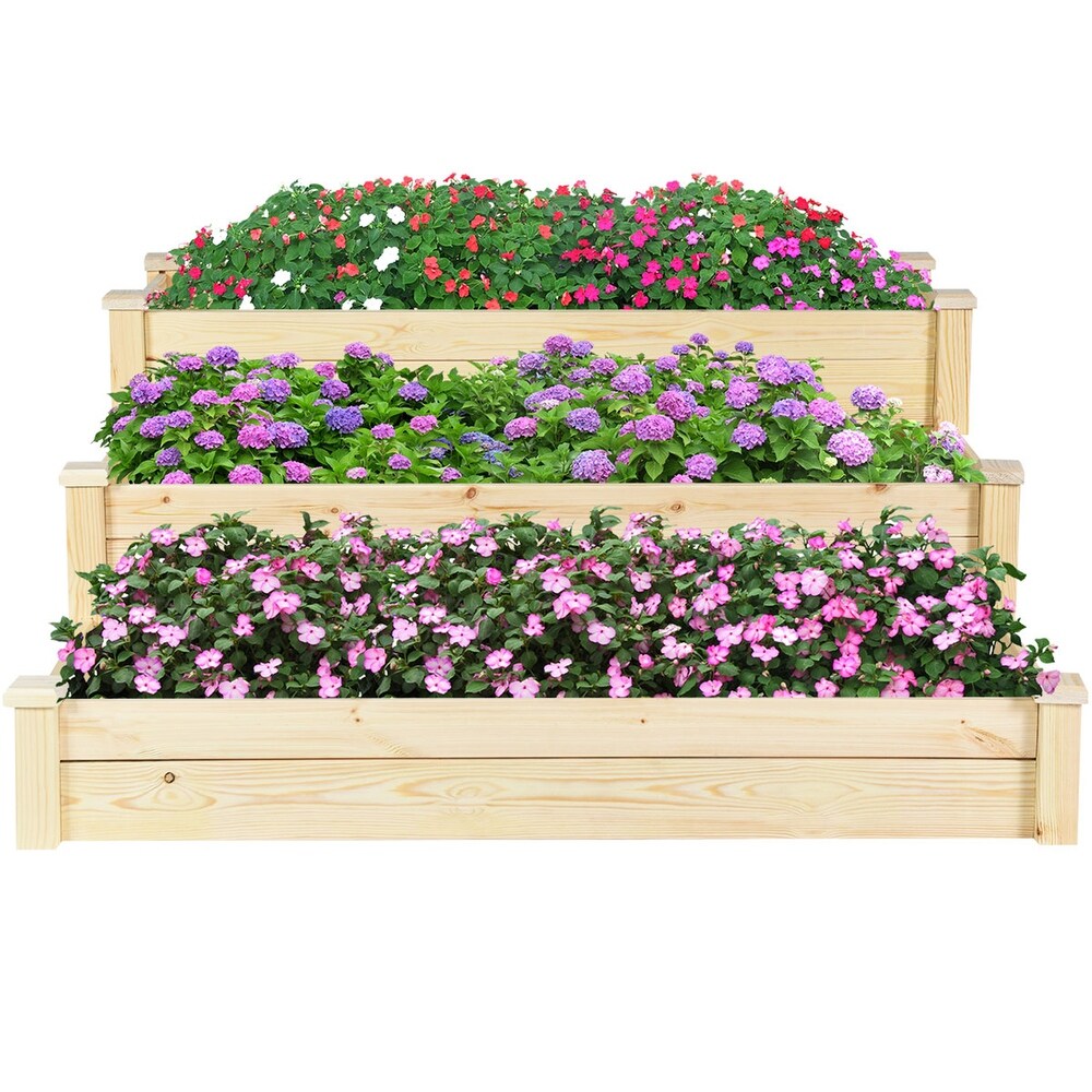 3 Tier Wooden Raised Bed Garden Planting Box Growing Flower Vegetables