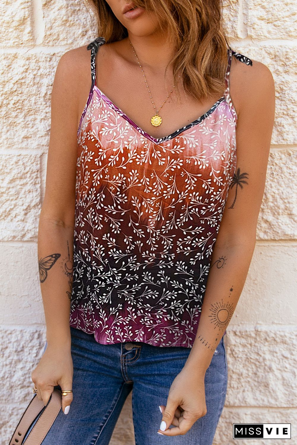 Multicolor Floral Print Spaghetti Straps Tank Top