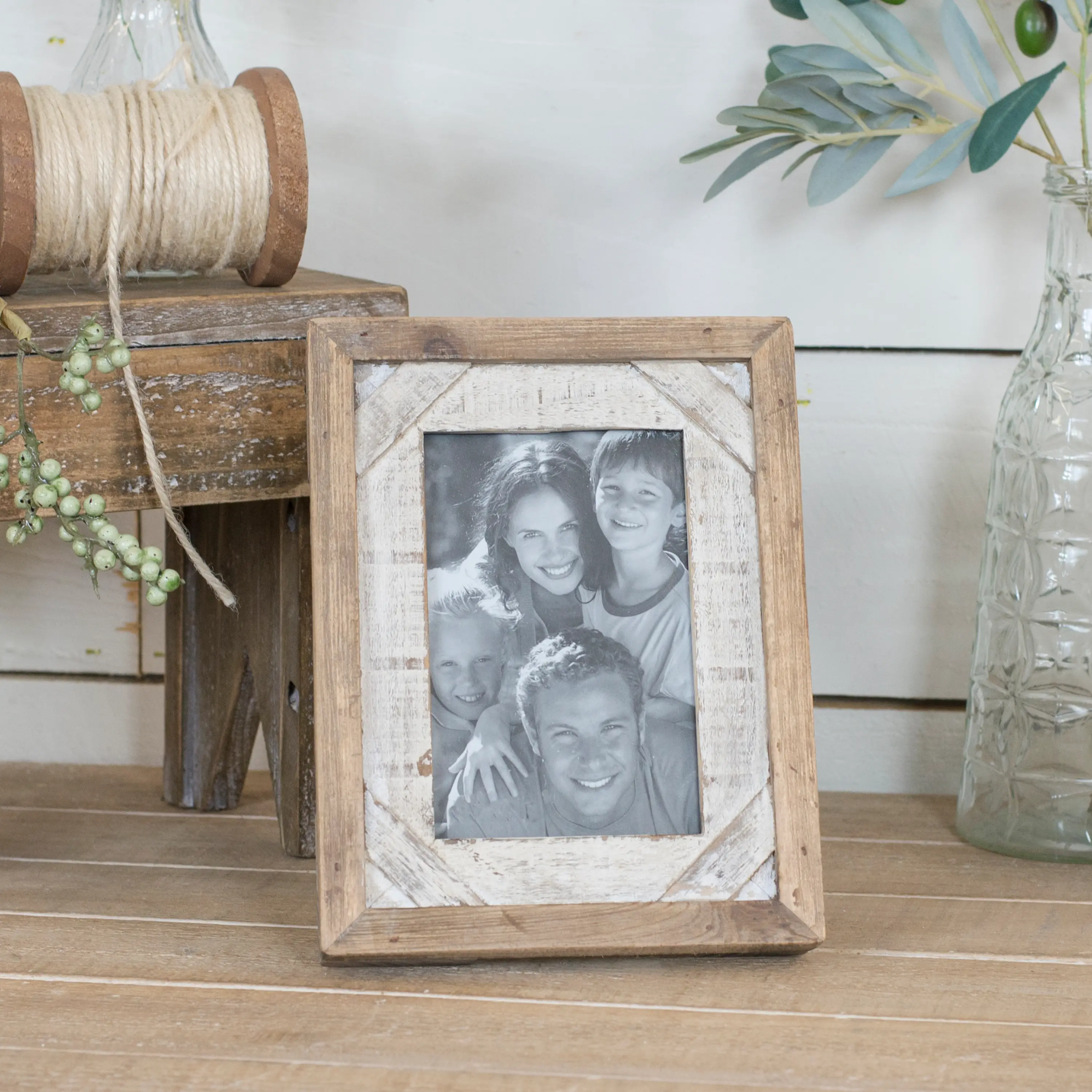 Distressed Brown and Antique White Picture Frame