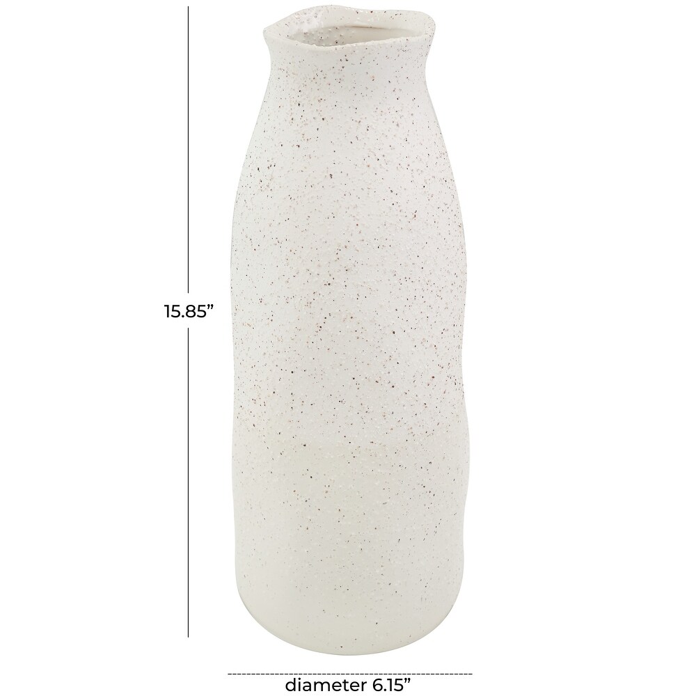 Cream Ceramic Abstract Wavy Vase with Textured Speckled Detailing