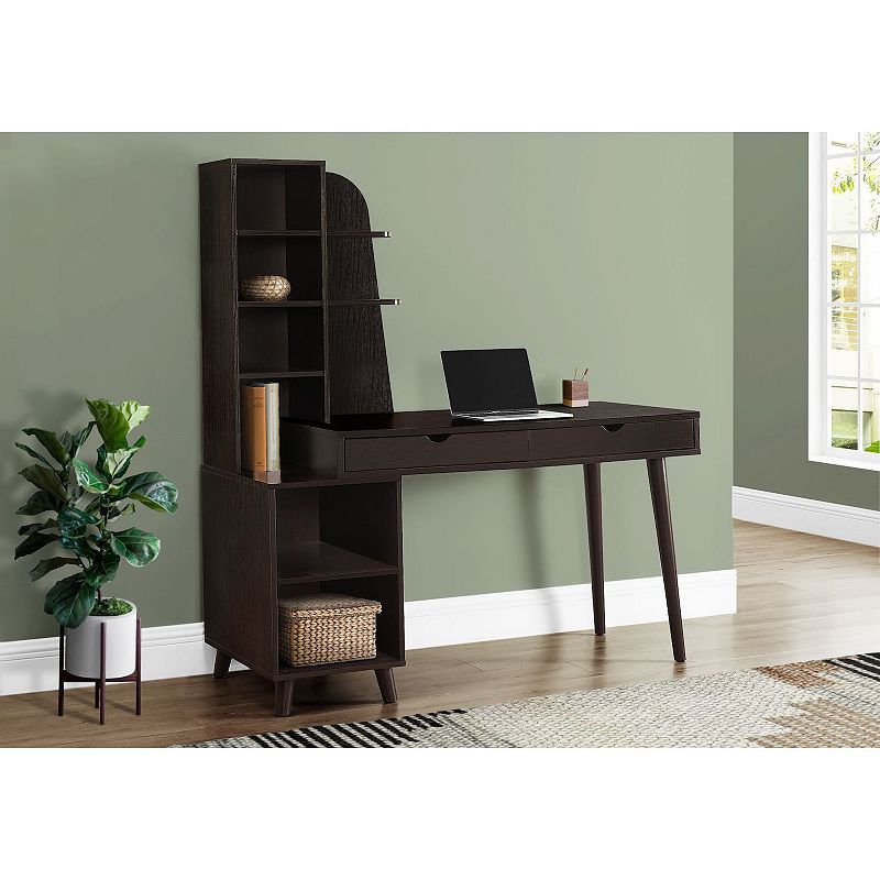 60 Espresso Brown Contemporary Computer Desk with Bookcase