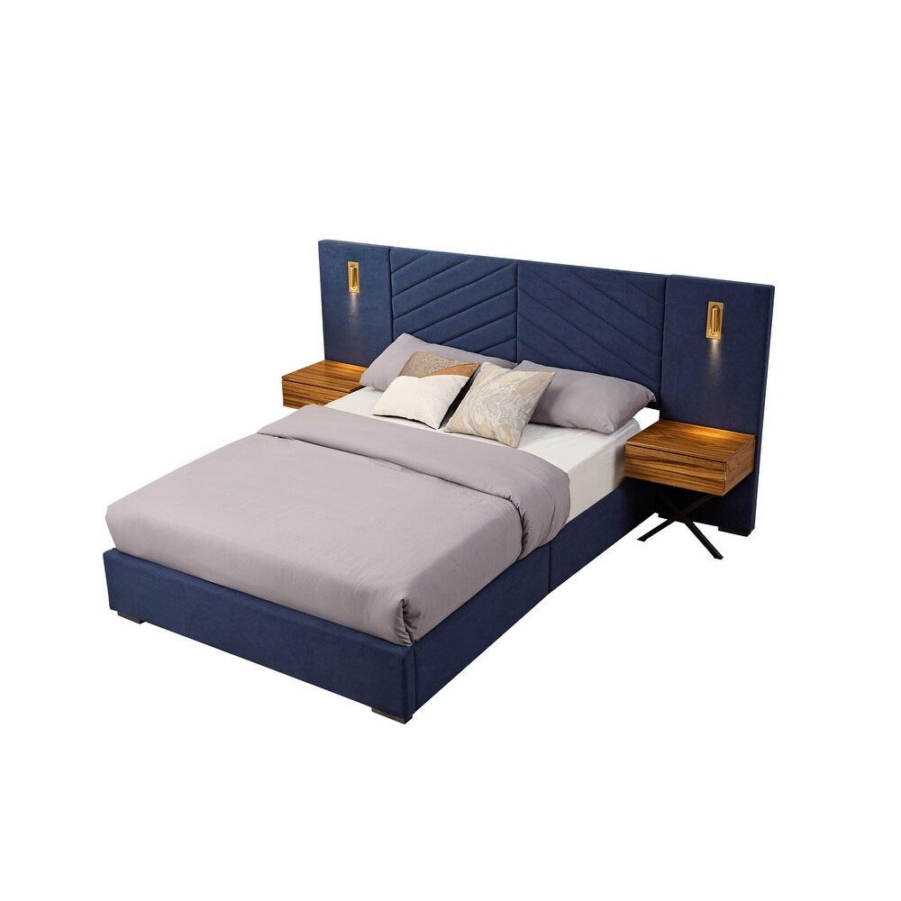 King Velvet Bed Frame Platform Bed   Retro Blue