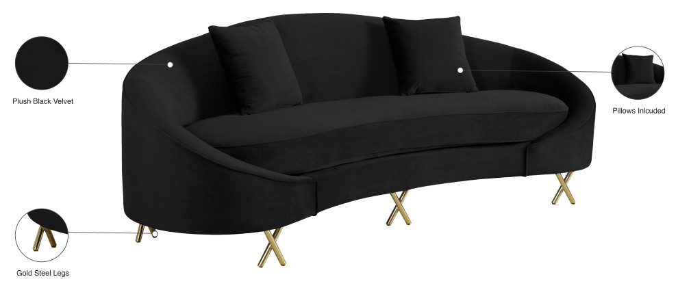 Serpentine Black Velvet Chair   Contemporary   Sofas   by Meridian Furniture  Houzz