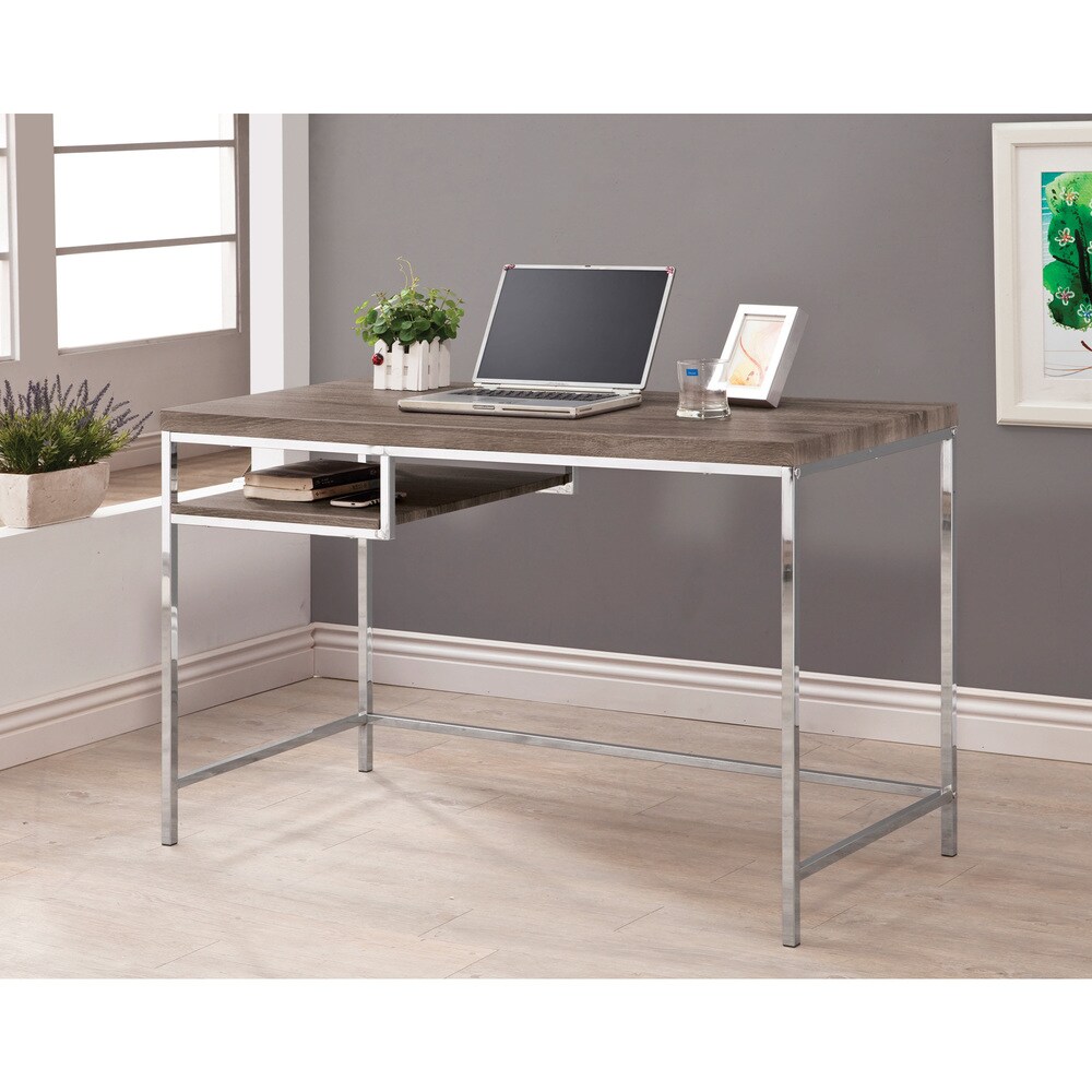 Coaster Furniture Kravitz Weathered Grey and Chrome Rectangular Writing Desk