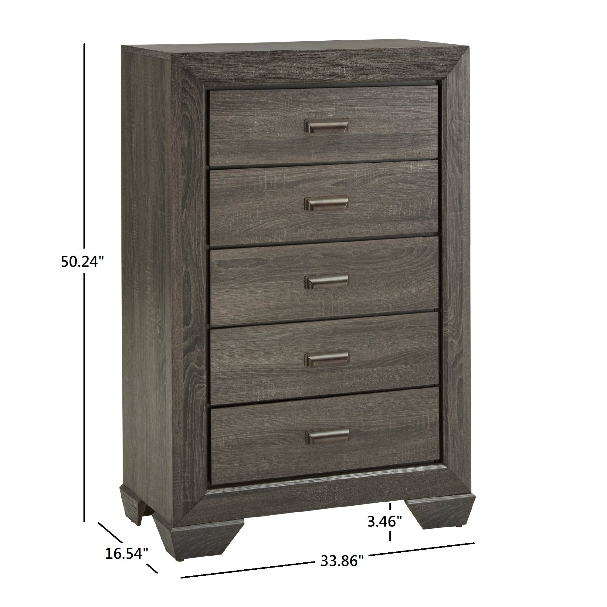 Weston Home Ailsa Transitional 5 Drawer Wood Panel Dresser, Gray