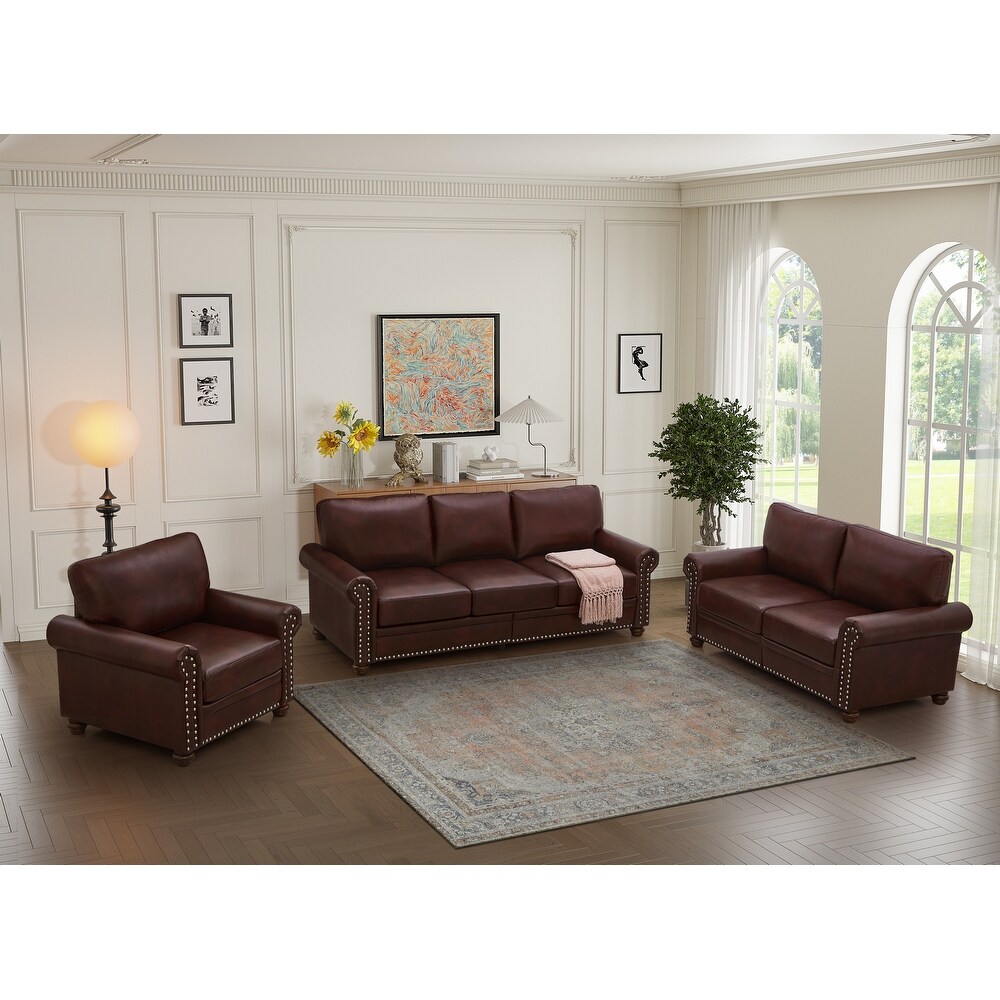 1+2+3 Seater PU Leather Loveseat Sofa Set for Living Room  Burgundy