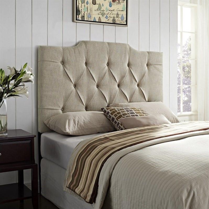 Tufted Tan Linen Headboard Full