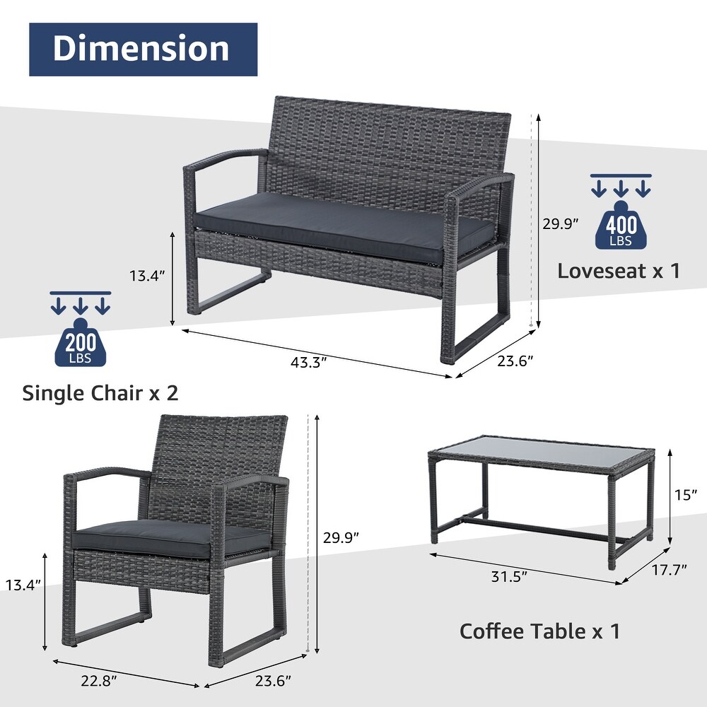 Steel/ Resin Wicker 4 piece Outdoor Patio Seating Set with Coffee Table