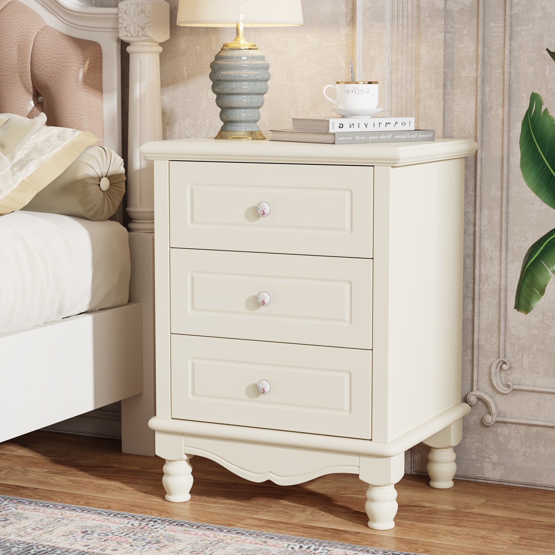 3-Drawer Nightstand, All-Wood Bedside Table Farmhouse End Table