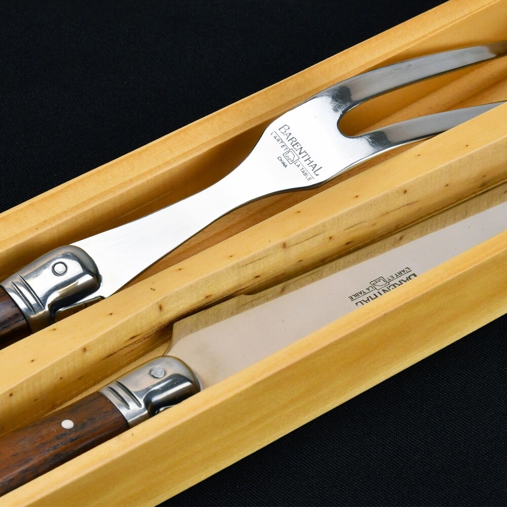 Laguiole Inspired Carving Fork and Knife with 18/10 Stainless Steel  Natural Wood Handles   2 piece