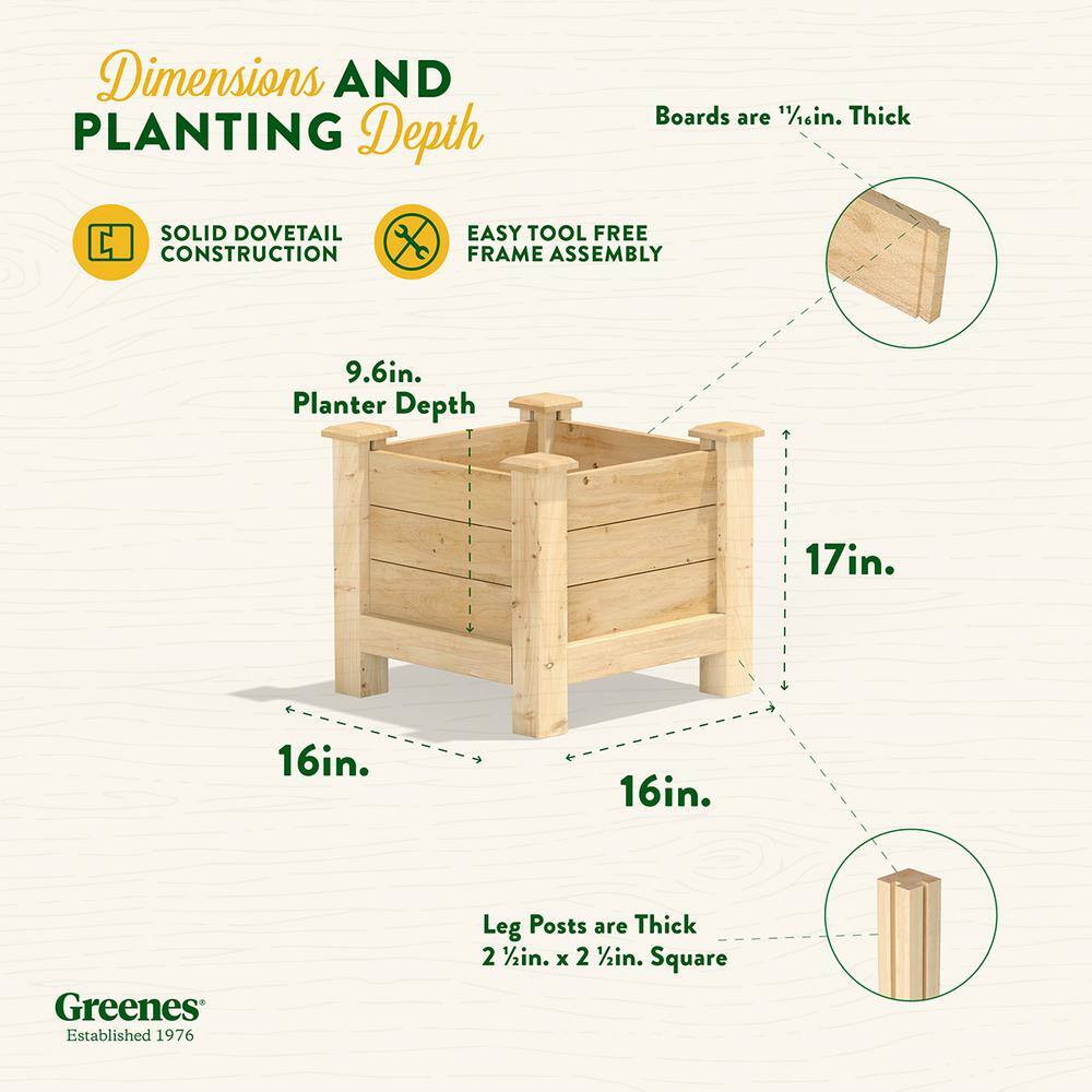 Greenes Fence 16 in. L x 16 in. W x 17 in. H Original Cedar Elevated Planter RCEV161617